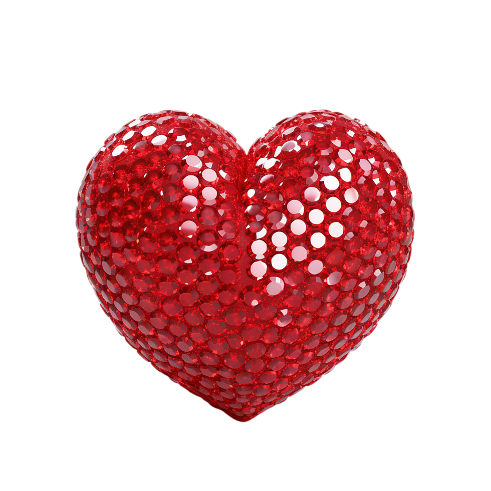 Shiny red sequined heart symbolizing love, passion, and romance with intricate sparkling details png