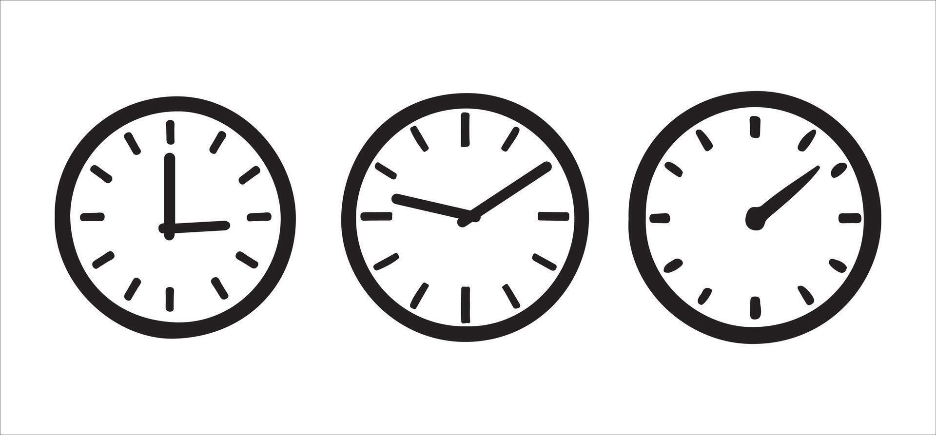 Three Simple Clock Face Illustrations Showing Different Times vector
