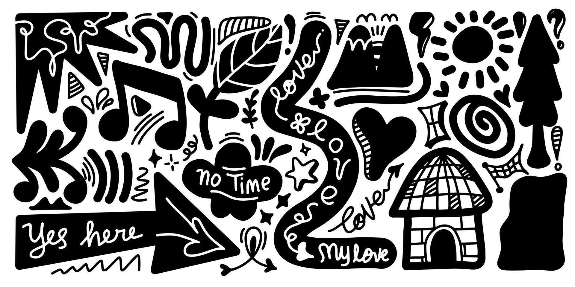 hand drawn doodle shape. Modern contemporary figures, various organic shapes and doodle objects and graphic. vector