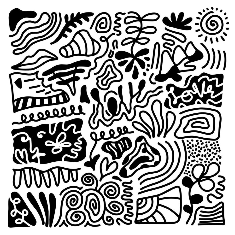 Hand drawn doodle with black lines, creative abstract illustration suitable for stickers, drawing books, covers vector