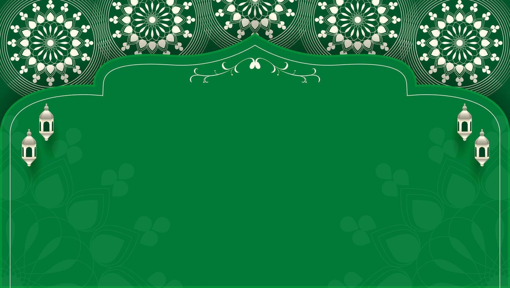 islamic greeting card background with green and white vector