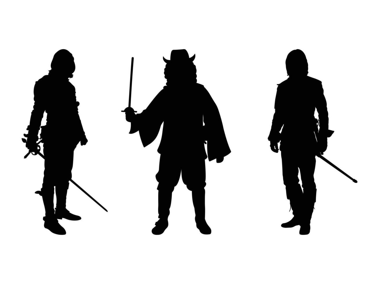 Musketeer silhouette isolated on a white background. vector