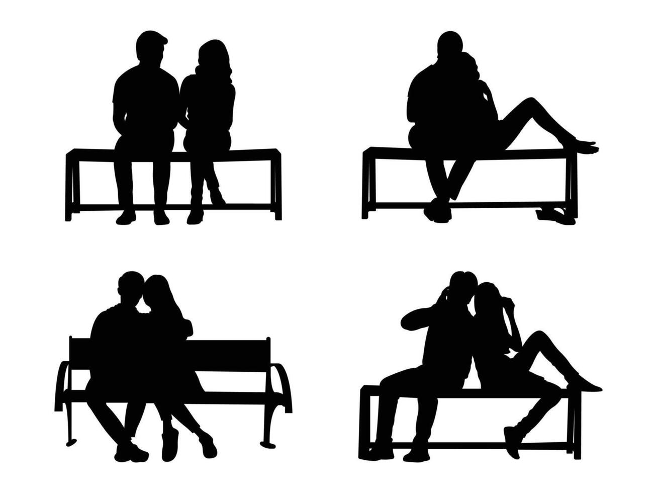 Silhouette of a Couple Sitting on the Bench isolated on white background vector