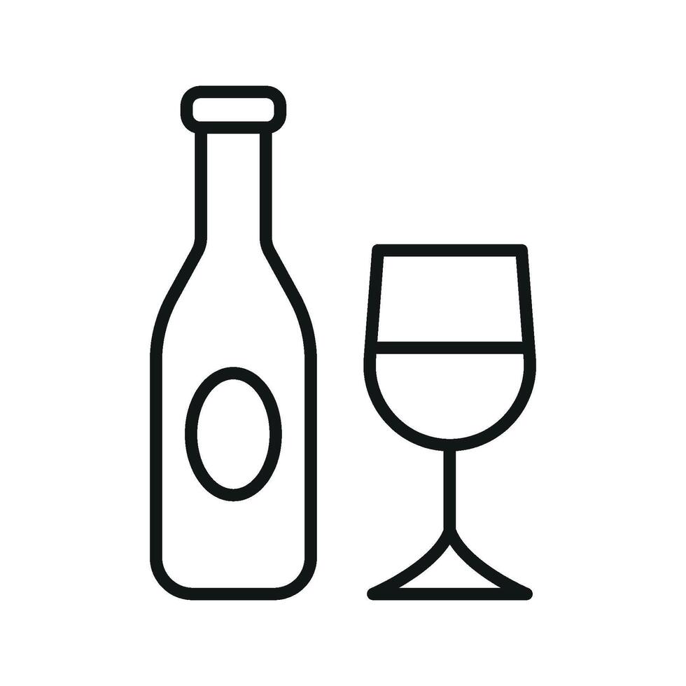 Wine bottle and glass icon features a sleek and elegant design, perfect for representing wineries, fine dining, or luxury beverage branding. vector