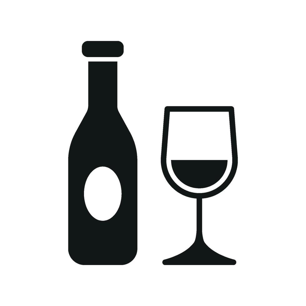 Wine bottle and glass icon offers a timeless and professional appearance, great for branding wine collections, cellars, or premium drink packaging. vector