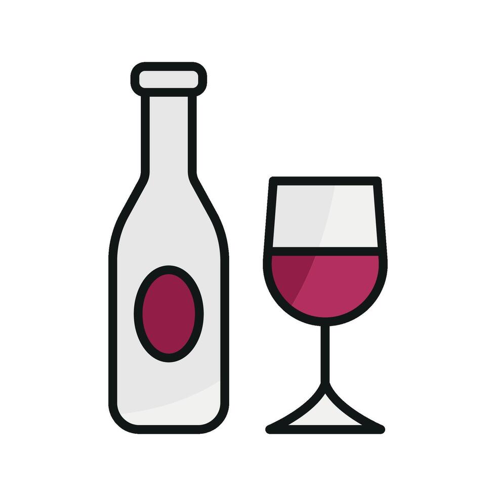 Wine bottle and glass icon showcases a charming and detailed look, perfect for representing romantic dinners, celebrations, or luxury bar menus. vector