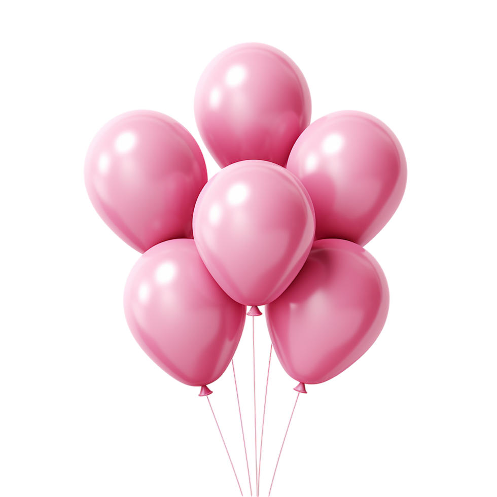 Pink helium balloons clustered together forming a cheerful bunch tied with strings against clear png