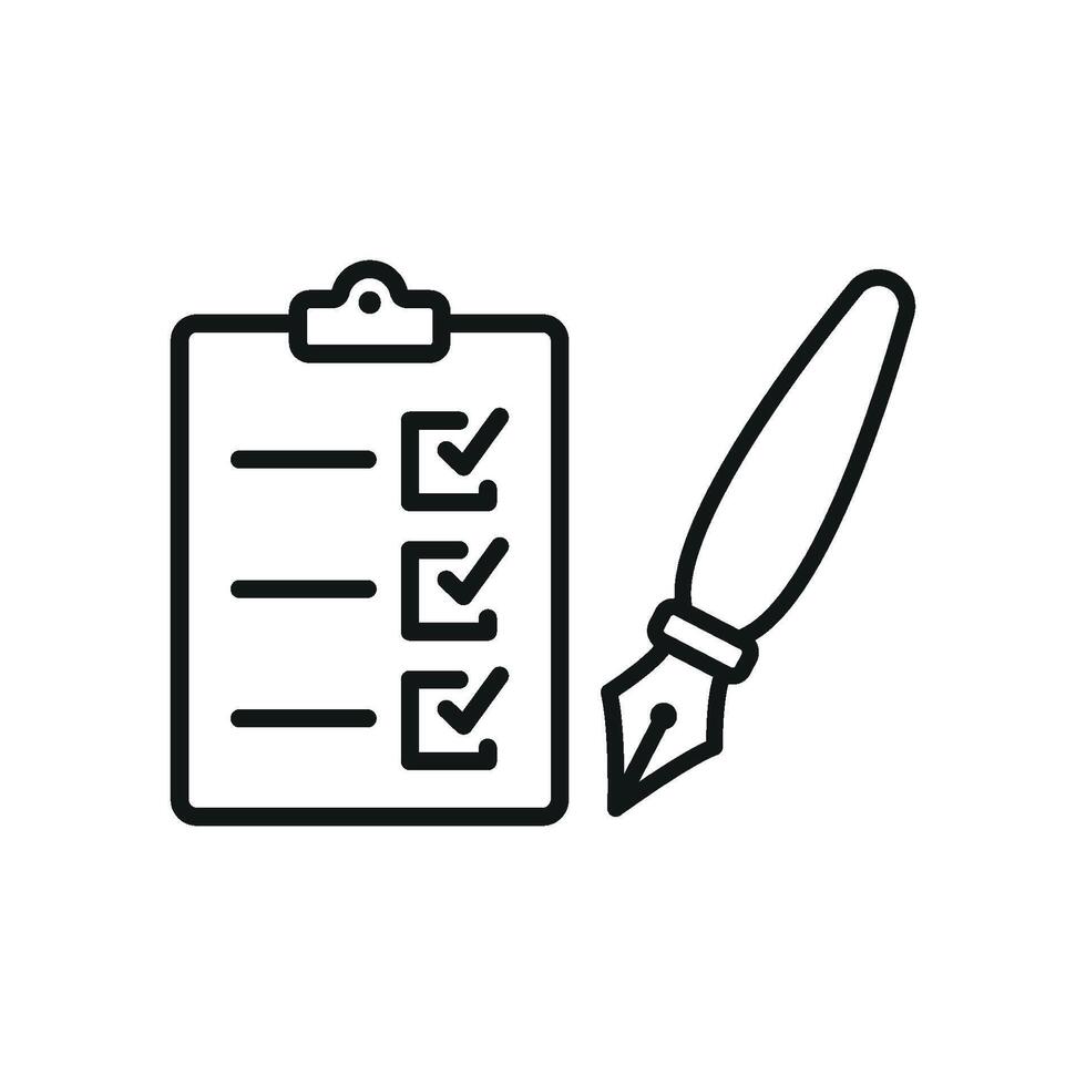Clipboard and pen icon embodies a professional and detailed aesthetic, ideal for illustrating progress tracking, workflow systems, or personal planners. vector