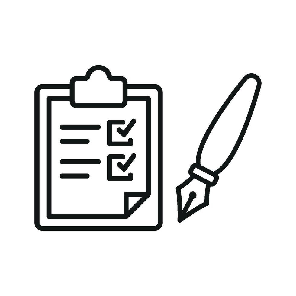 Clipboard and pen icon highlights a minimalist and versatile style, great for educational tools, productivity apps, or workplace essentials. vector