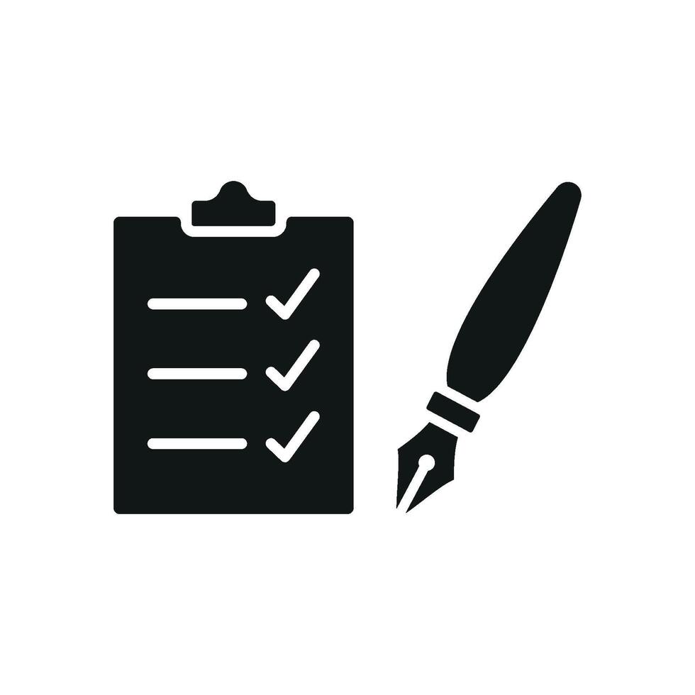 Clipboard and pen icon delivers a clean and reliable representation, perfect for illustrating medical evaluations, workplace accountability, or academic tools. vector