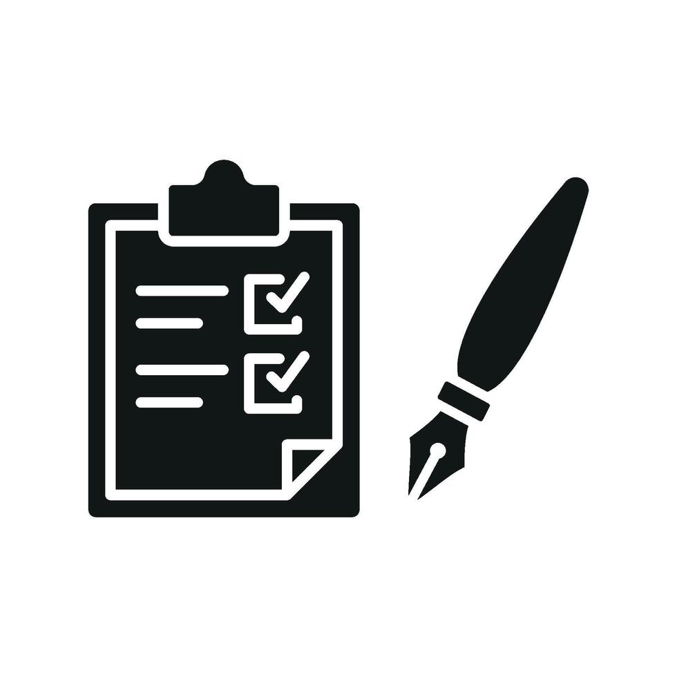 Clipboard and pen icon offers a sharp and structured look, great for enhancing infographics, instructional materials, or workplace visuals. vector