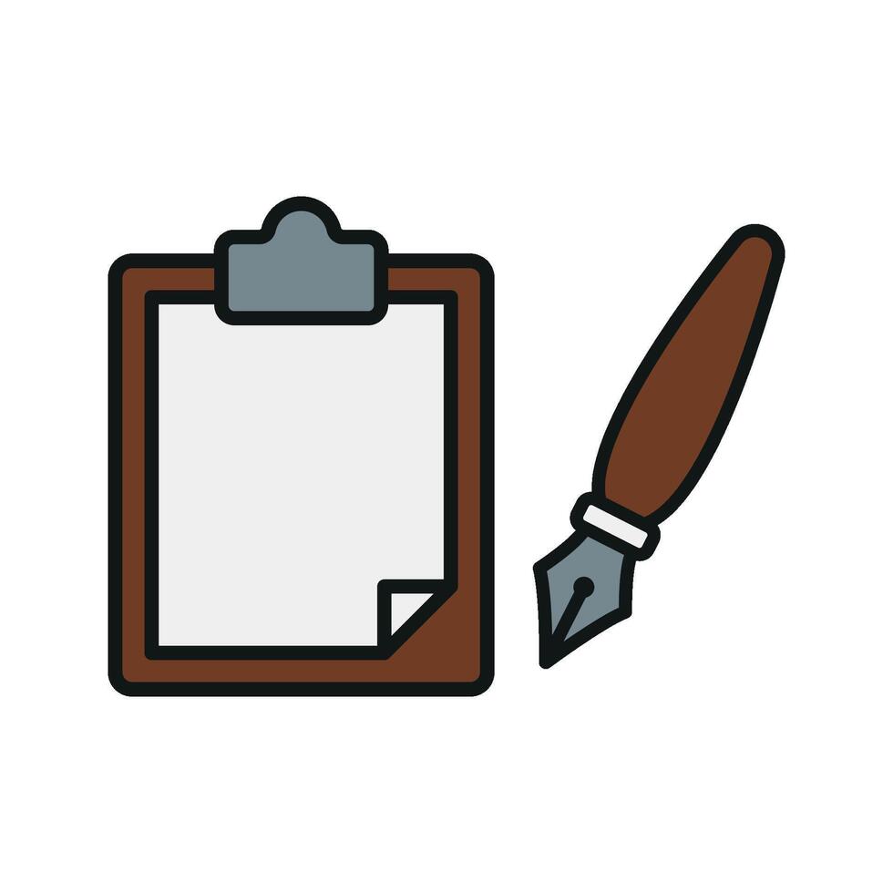 Clipboard and pen icon showcases a simple yet effective look, ideal for illustrating workplace forms, planning tools, or personal goals. vector