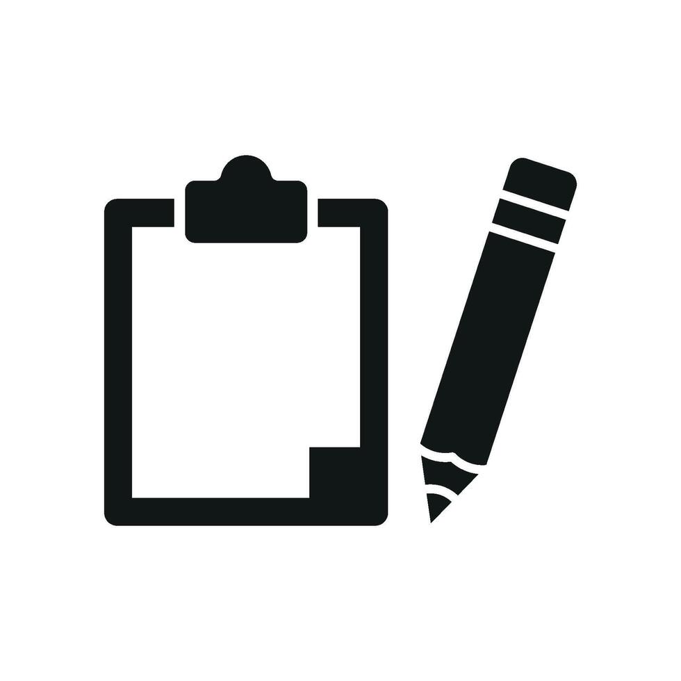 Clipboard and pencil set icon offers a contemporary and user-friendly design, great for branding productivity apps, organizational tools, or academic resources. vector