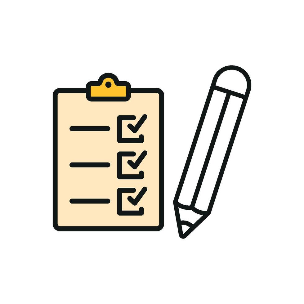 Clipboard and pencil set icon showcases a modern and approachable look, ideal for educational campaigns, workplace materials, or creative planning. vector