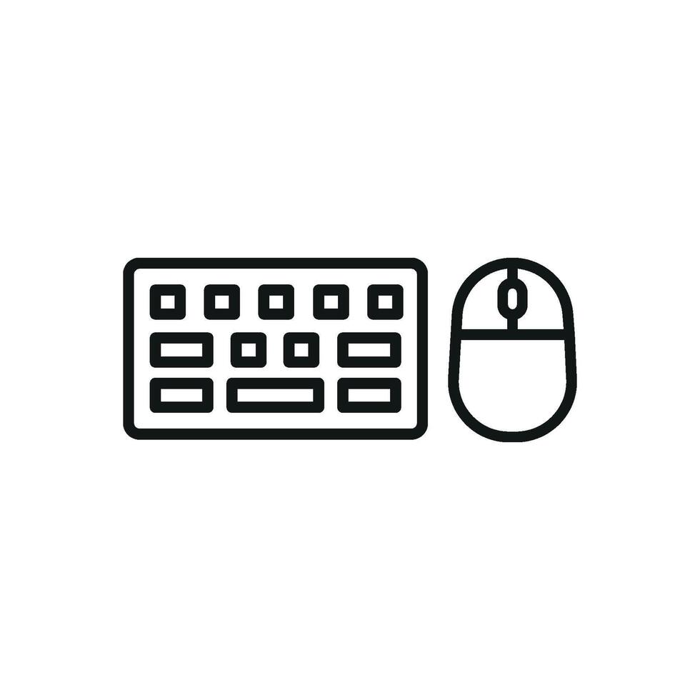 Keyboard and mouse set icon showcases a minimalist and functional look, ideal for illustrating office tools, productivity systems, or digital workplaces. vector