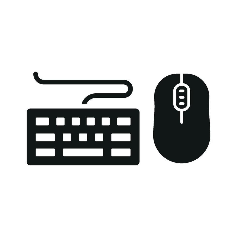 Keyboard and mouse set icon embodies a clean and ergonomic style, ideal for representing user-friendly interfaces, office setups, or creative workspaces. vector