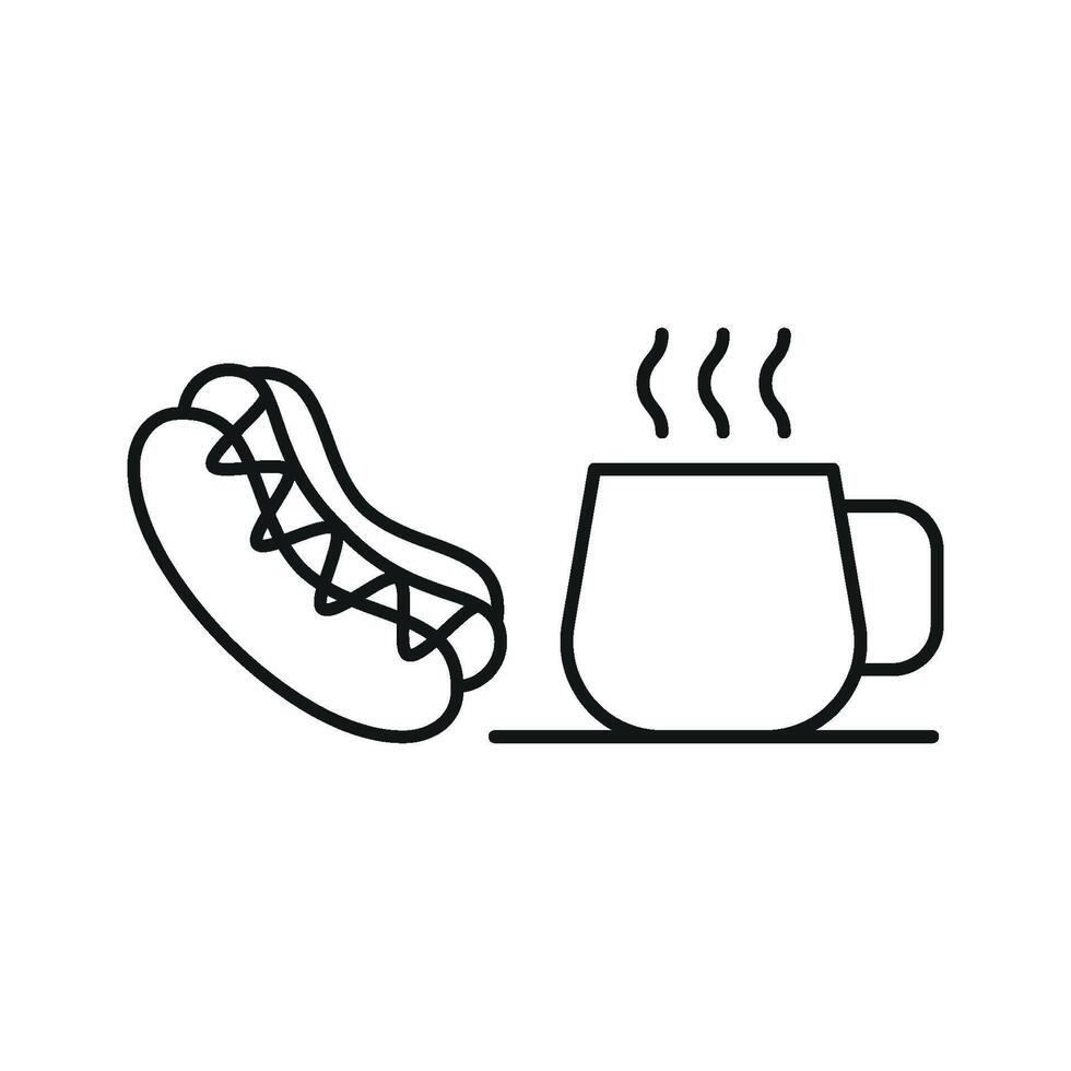 Coffee glass and hot dog icon showcases a minimalist and dynamic style, ideal for illustrating street food menus, food trucks, or snack bars. vector