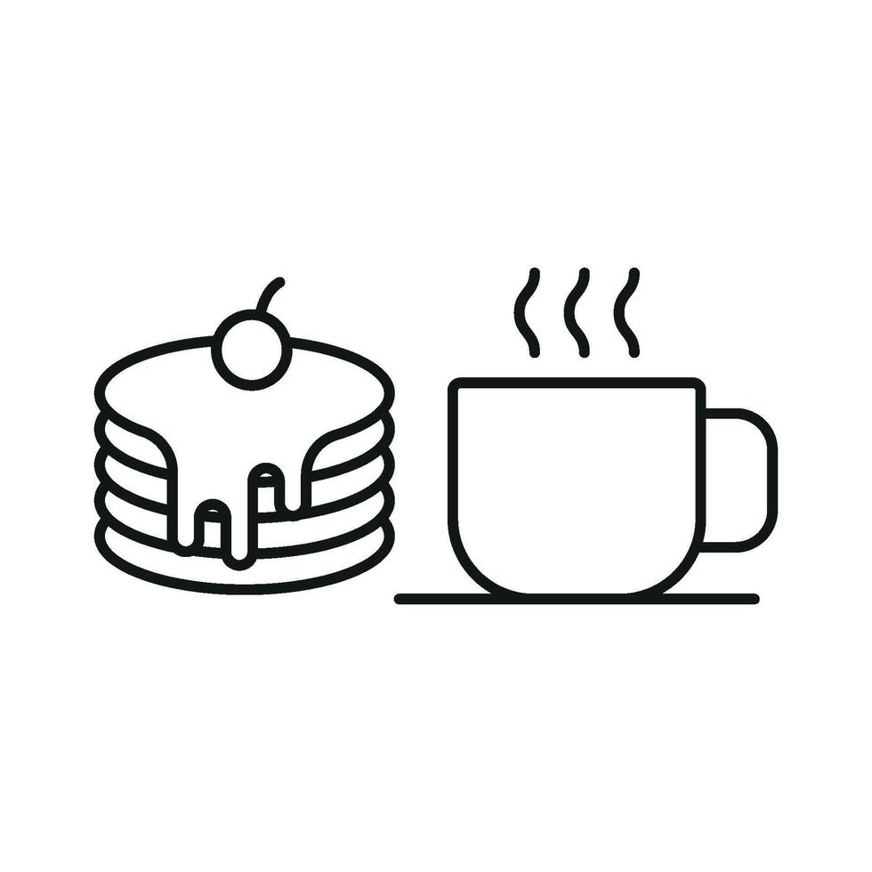 Coffee glass and pancake icon features a cozy and inviting design, perfect for representing breakfast menus, brunch specials, or homey cafes. vector