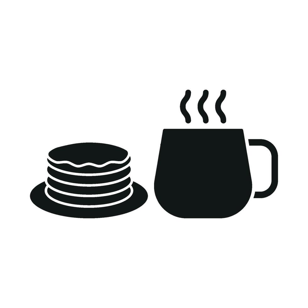 Coffee glass and pancake icon embodies a cheerful and vibrant design, ideal for representing cozy dining experiences, bakery offerings, or family breakfasts. vector