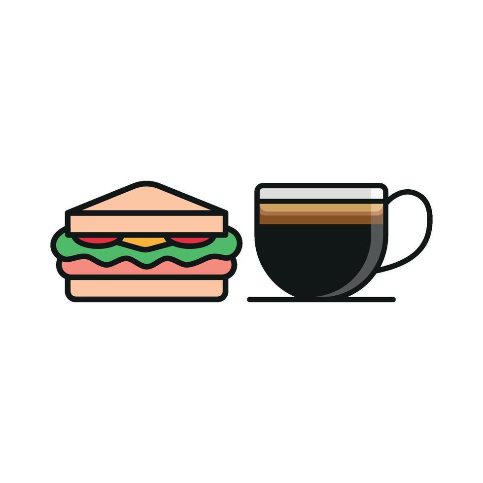 Coffee glass and sandwich icon showcases a simple yet effective design, perfect for illustrating light meals, productivity breaks, or casual eateries. vector