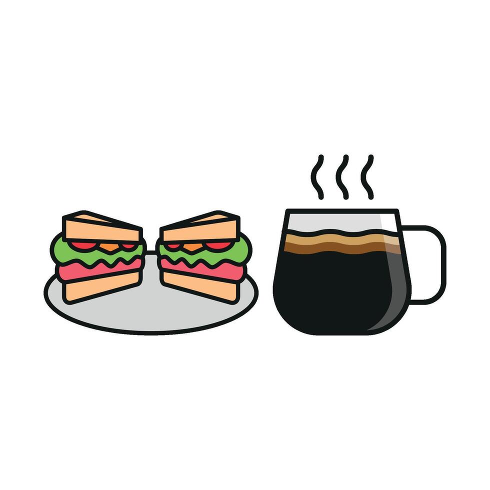 Coffee glass and sandwich icon highlights a cozy and approachable style, ideal for food-related apps, lunch menus, or home meal services. vector