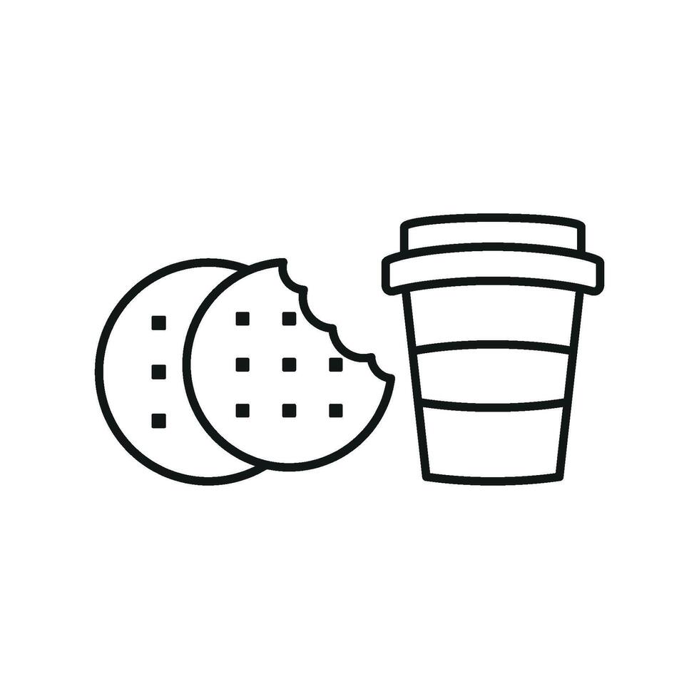 Drink and biscuit icon delivers a comforting and charming design, perfect for visualizing cozy moments, home snacks, or relaxing breaks. vector