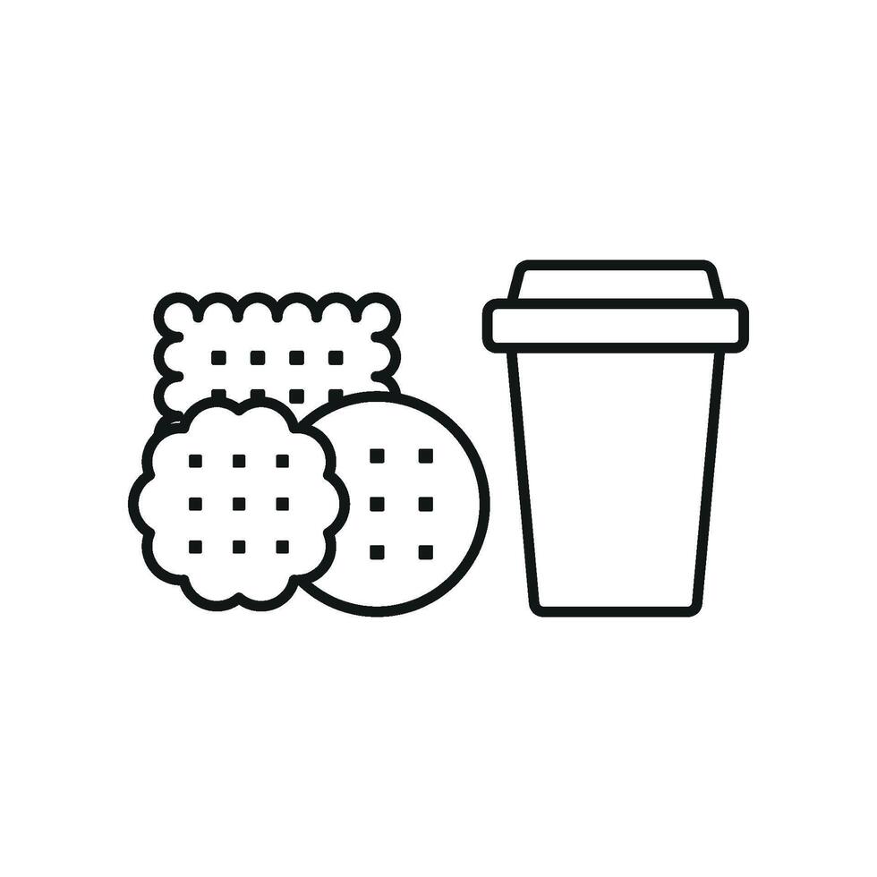 Drink and biscuit icon embodies a delightful and wholesome look, ideal for representing snacks, hot beverages, or family-friendly meals. vector
