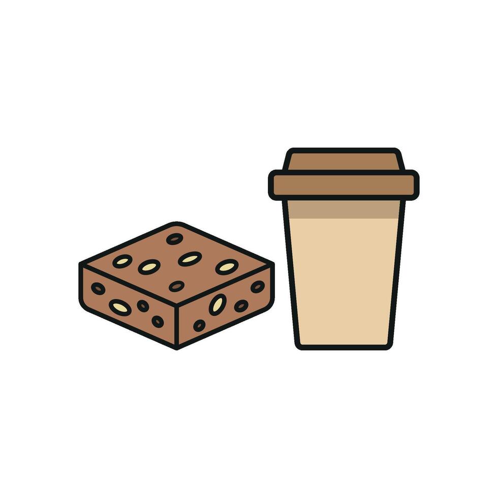 Drink and brownie set icon delivers a comforting and luxurious design, perfect for representing cozy get-togethers, sweet treats, or snack time. vector