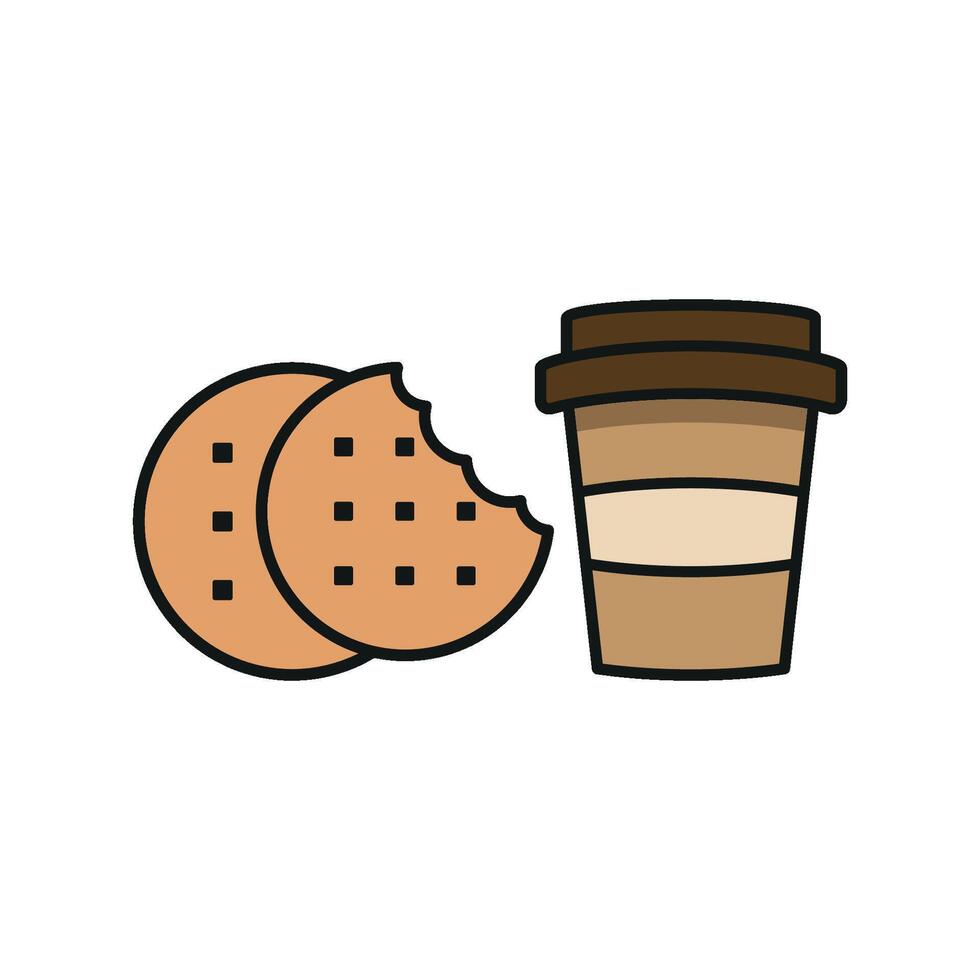 Drink and biscuit icon showcases a modern and friendly look, ideal for illustrating quick snacks, sweet treats, or afternoon tea specials. vector
