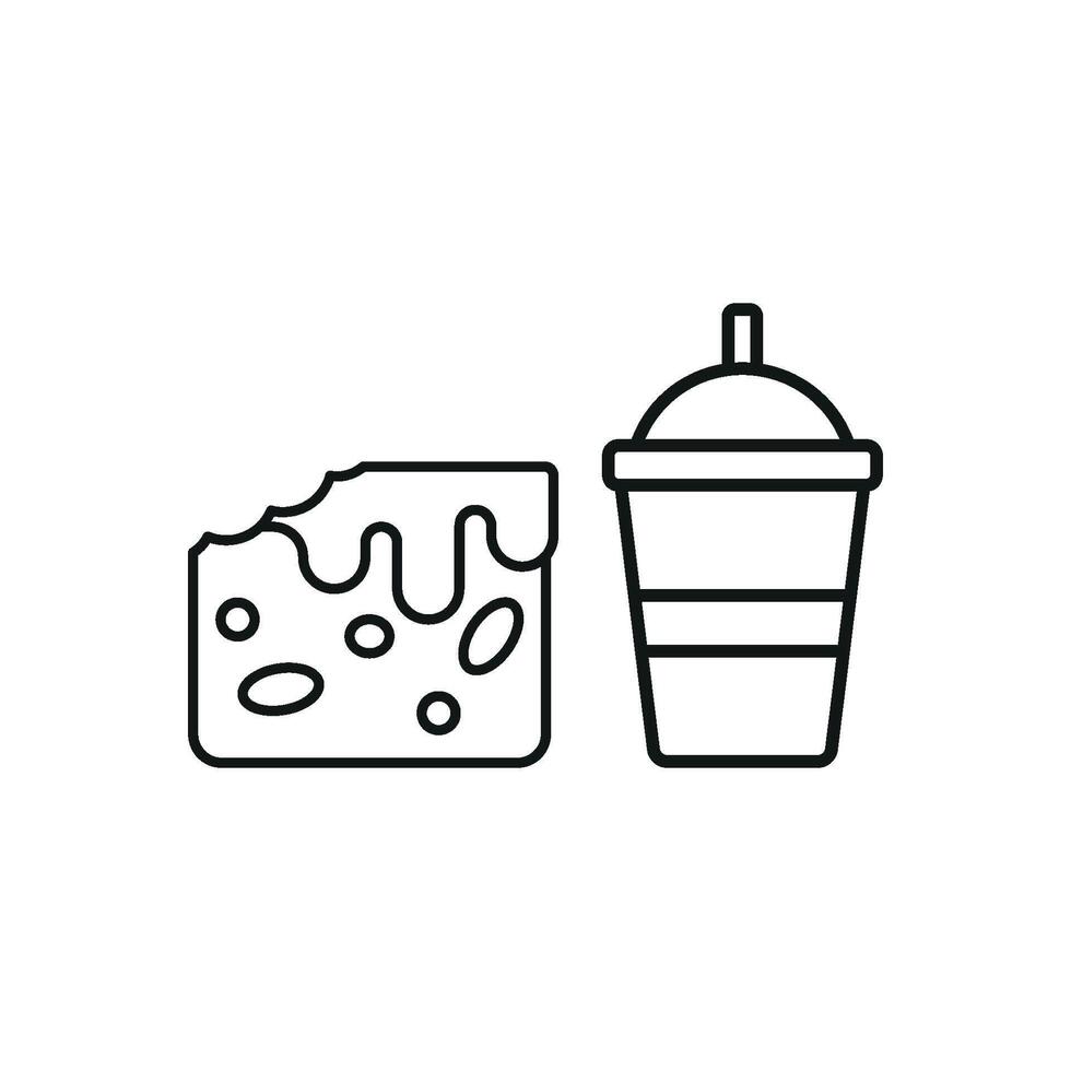 Drink and brownie set icon features a cozy and indulgent design, perfect for representing dessert menus, coffee shop pairings, or sweet snack breaks. vector