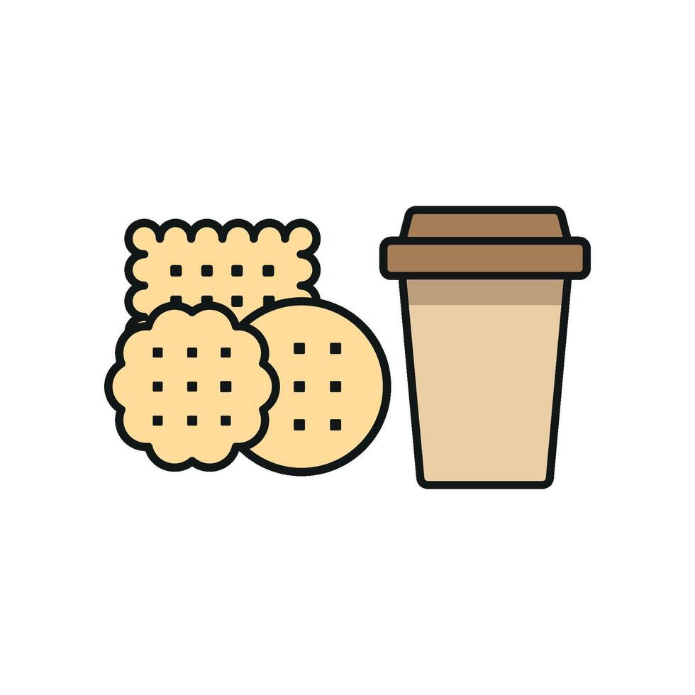 Drink and biscuit icon embodies a delightful and wholesome look, ideal for representing snacks vector