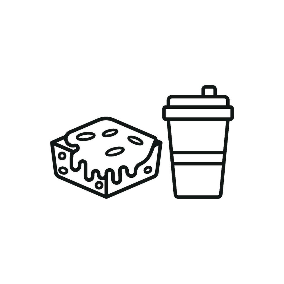 Drink and brownie set icon delivers a stylish and appetizing look, perfect for promoting gourmet drinks, homemade brownies, or snack gift sets. vector