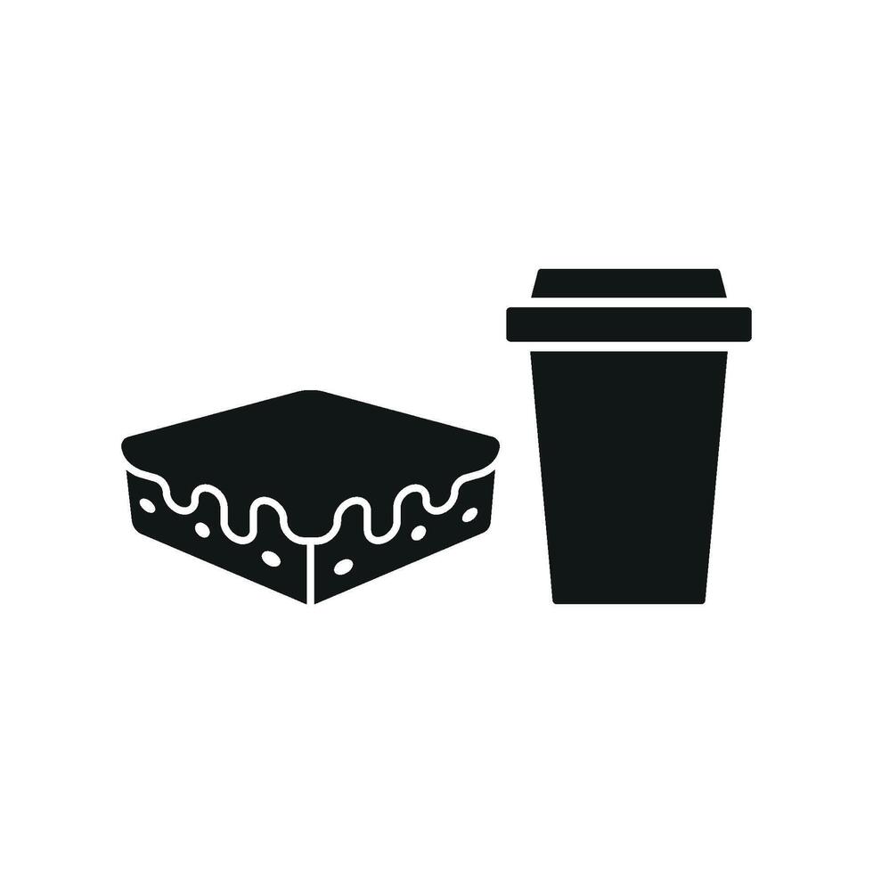 Drink and brownie set icon offers a modern and sleek aesthetic, great for visualizing treat delivery services, online dessert menus, or food promotions. vector