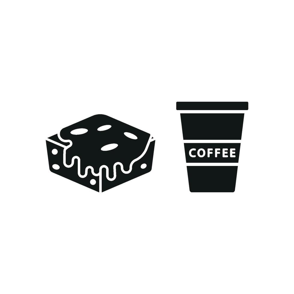 Drink and brownie set icon embodies a rich and satisfying design, ideal for representing sweet indulgence, coffee pairings, or dessert lovers. vector