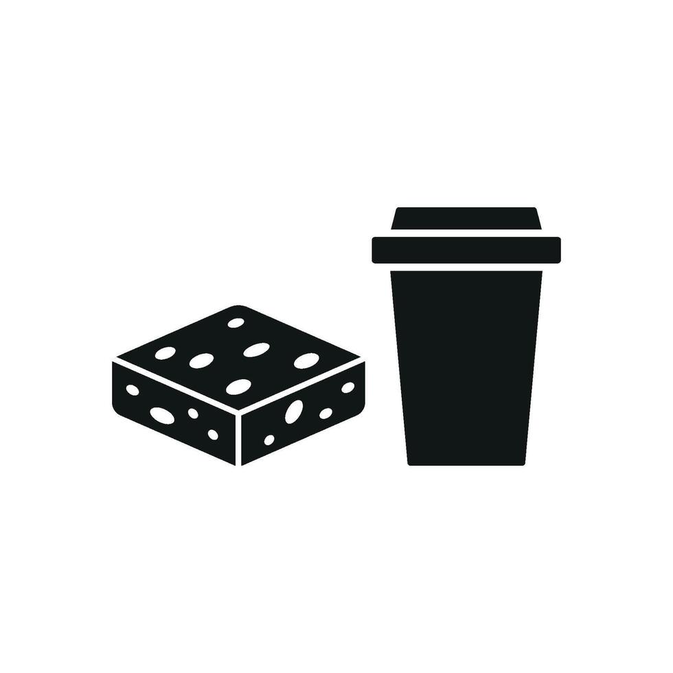 Drink and brownie set icon highlights a fun and approachable style, ideal for illustrating snack pairings, dessert kits, or celebratory treats. vector