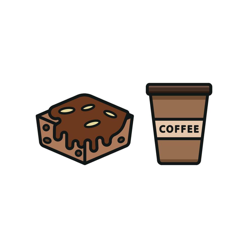 Drink and brownie set icon embodies a clean and appetizing aesthetic, great for visualizing quick snacks, sweet breaks, or family-friendly desserts. vector