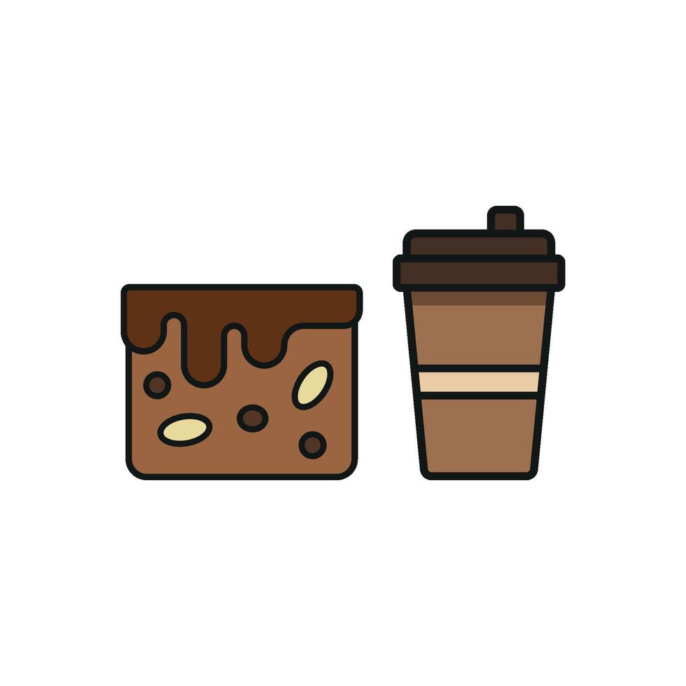 Drink and brownie set icon delivers a vibrant and energetic design, perfect for representing trendy cafes, dessert recipes, or gourmet drink options. vector