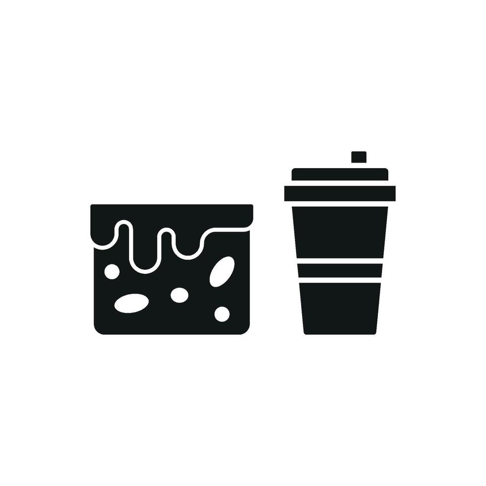 Drink and brownie set icon showcases a simple yet effective look, ideal for illustrating gourmet coffee and dessert pairings, cafe brunches, or dessert boxes. vector