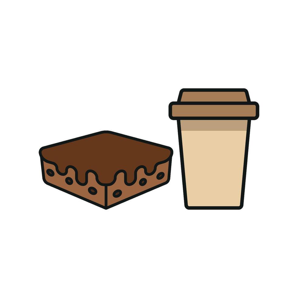 Drink and brownie set icon embodies a charming and delightful look, ideal for visualizing chocolate-themed promotions, afternoon snacks, or coffee breaks. vector