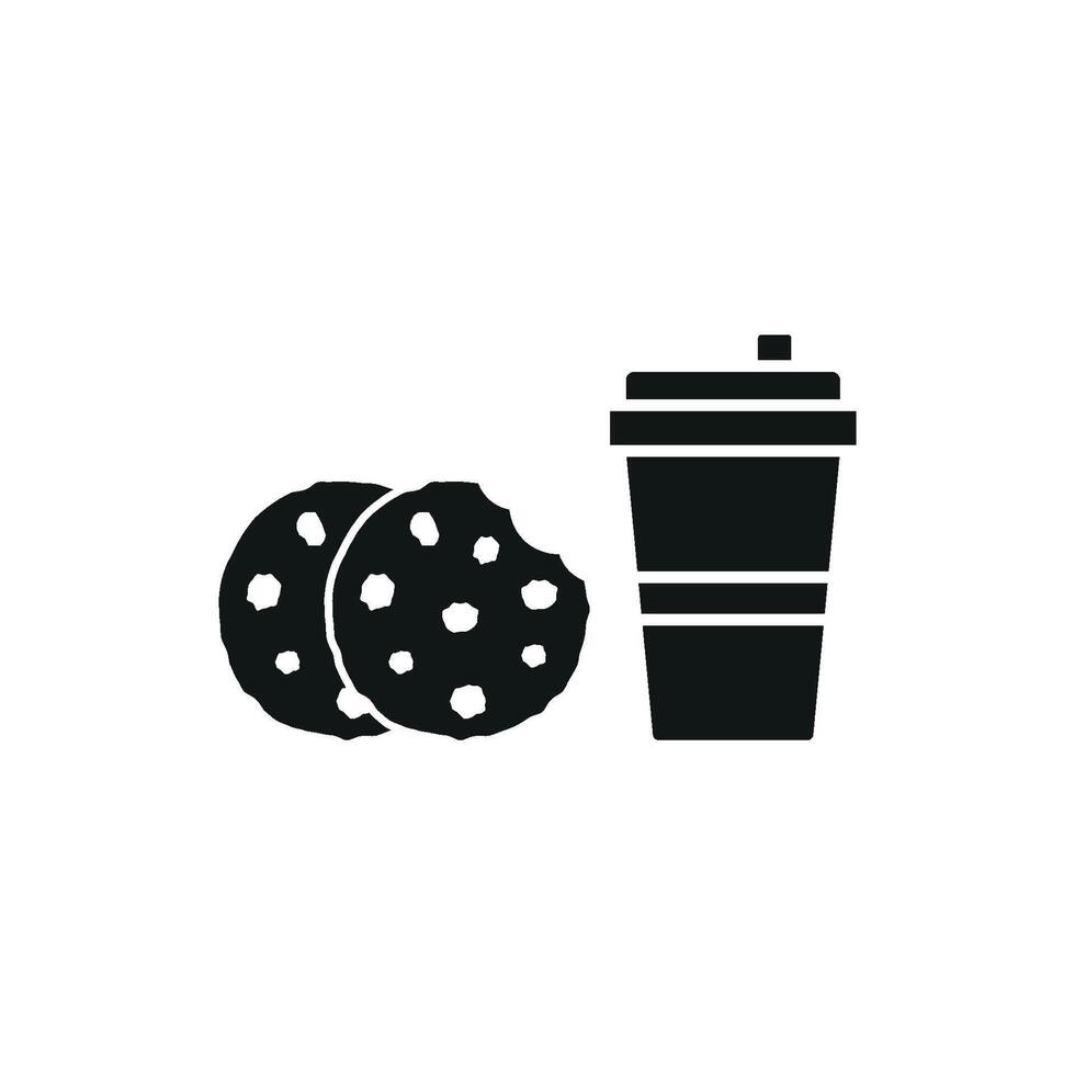 Drink and chocolate cookies icon showcases a delightful and irresistible style, great for promoting bakery goods, coffee pairings, or sweet afternoon moments. vector