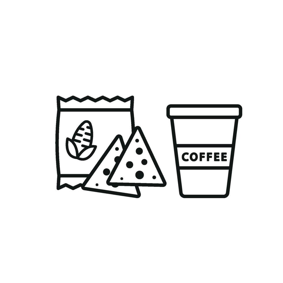 Drink and corn chips set icon features a perfect pairing of snacks and beverages, ideal for representing casual snacks, quick bites, or party appetizers. vector
