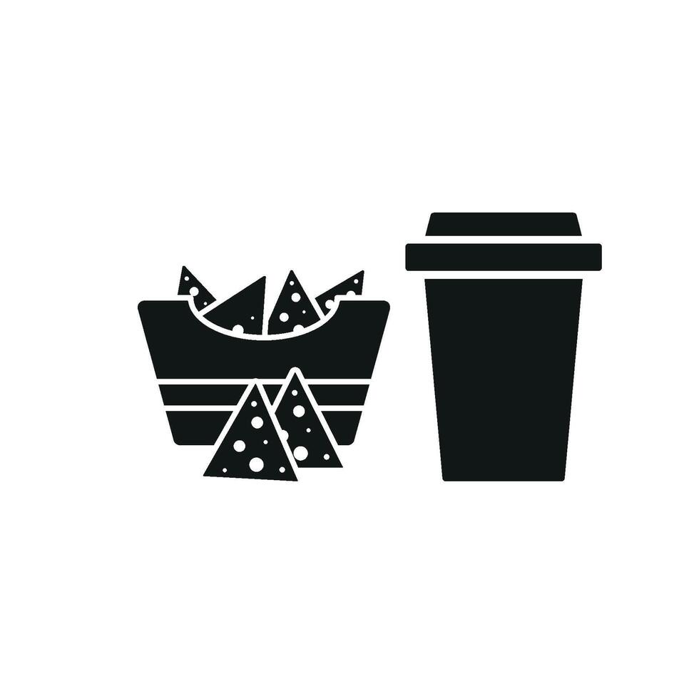 Drink and corn chips set icon embodies a delicious and comforting design, great for visualizing snack boxes, quick meals, or casual snacks. vector