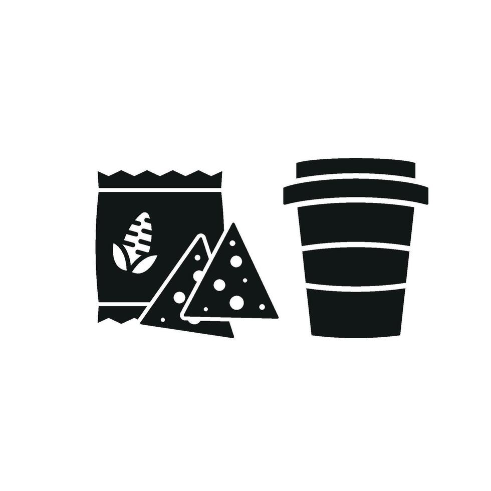 Drink and corn chips set icon highlights a modern and trendy style, perfect for visualizing popular snack pairings, bars, or food festivals. vector