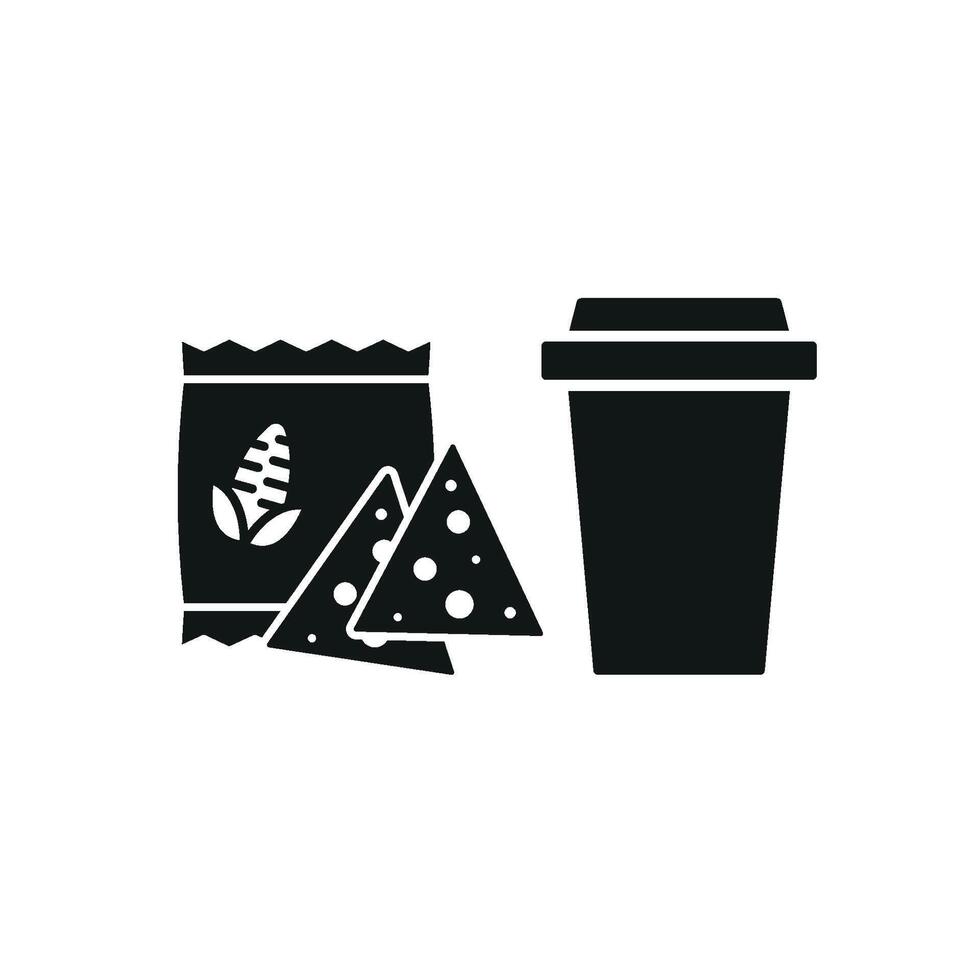 Drink and corn chips set icon delivers an engaging and inviting aesthetic, perfect for visualizing easy meals, quick snacks, or informal gatherings. vector