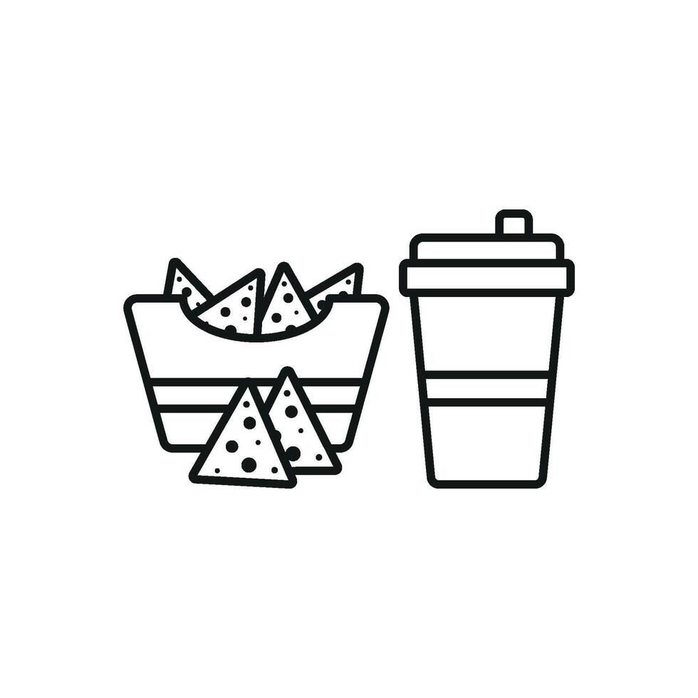 Drink and corn chips set icon highlights a versatile and dynamic design, ideal for enhancing food delivery services, snack kits, or food promotions. vector