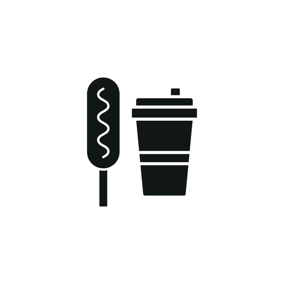 Drink and corn dog set icon features a fun and indulgent design, perfect for representing fair food, snack combos, or casual dining options. vector