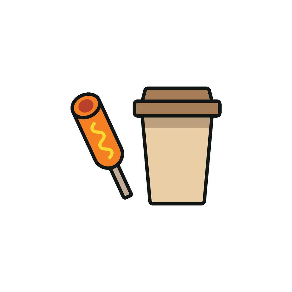 Drink and corn dog set icon showcases a lively and appetizing aesthetic, ideal for food marketing, restaurant specials, or themed events. vector