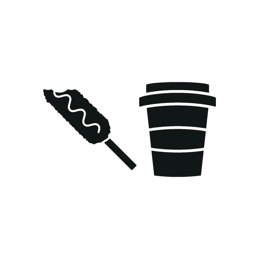 Drink and corn dog set icon offers a playful and satisfying design, perfect for illustrating snack boxes, lunch breaks, or fun food pairings. vector