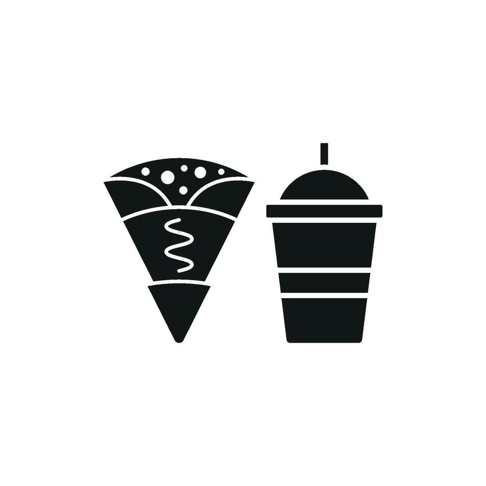 Drink and crepe set icon with adorable elements, perfect for family-friendly cafes or playful menus vector