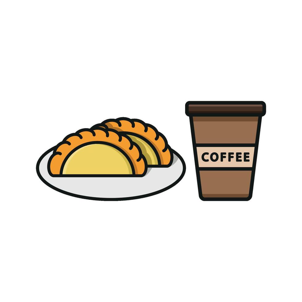 Drink and empanada set icon with a handmade charm, ideal for branding traditional eateries or local bakeries. vector